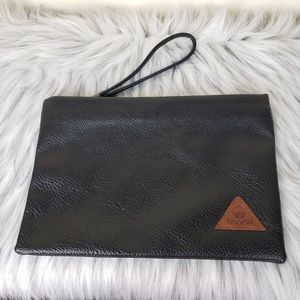 Bonjour Black Vegan Pebbled Leather Zip Wristlet